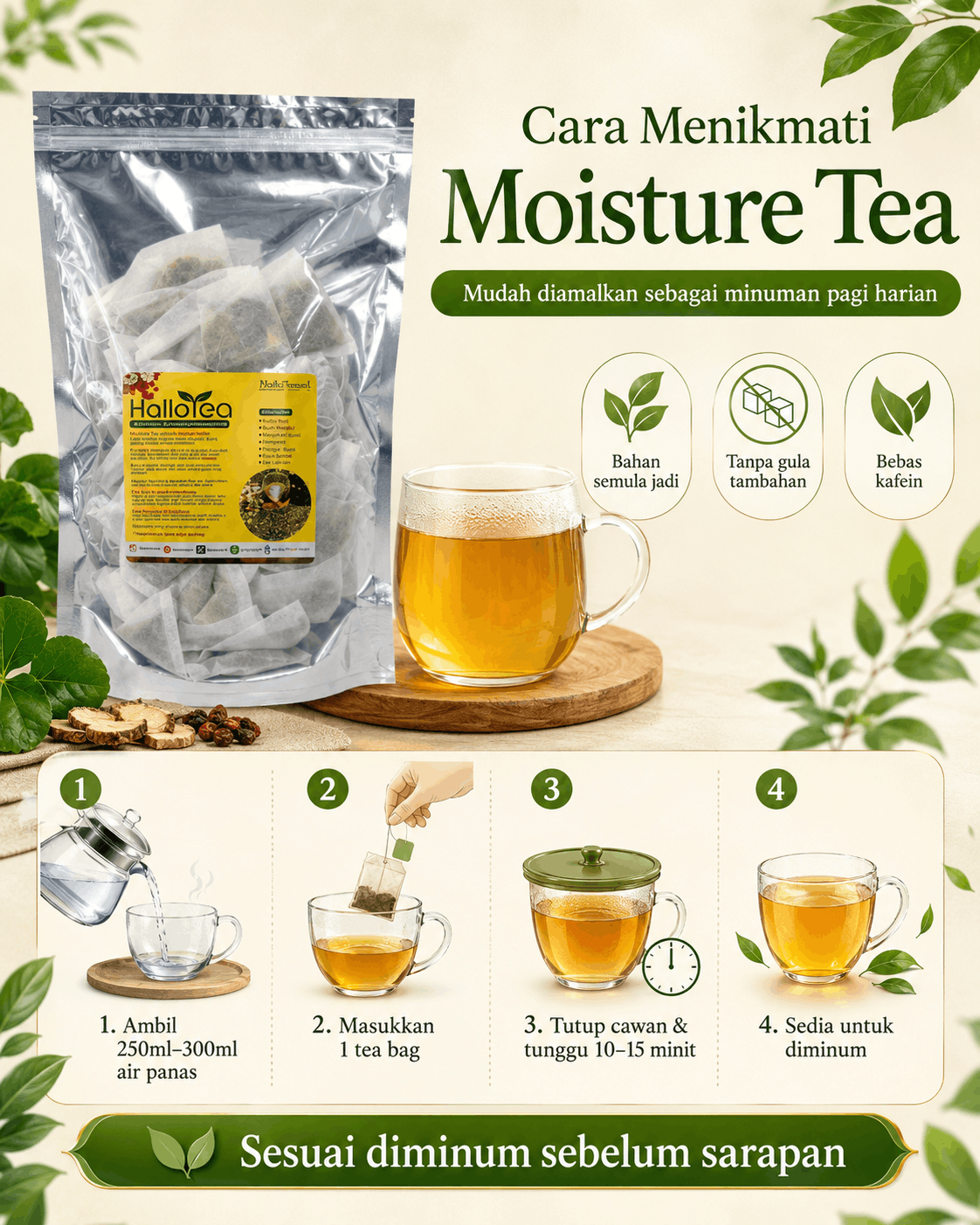 Hallo Dried Herbs Natural Moisture Tea angle 5